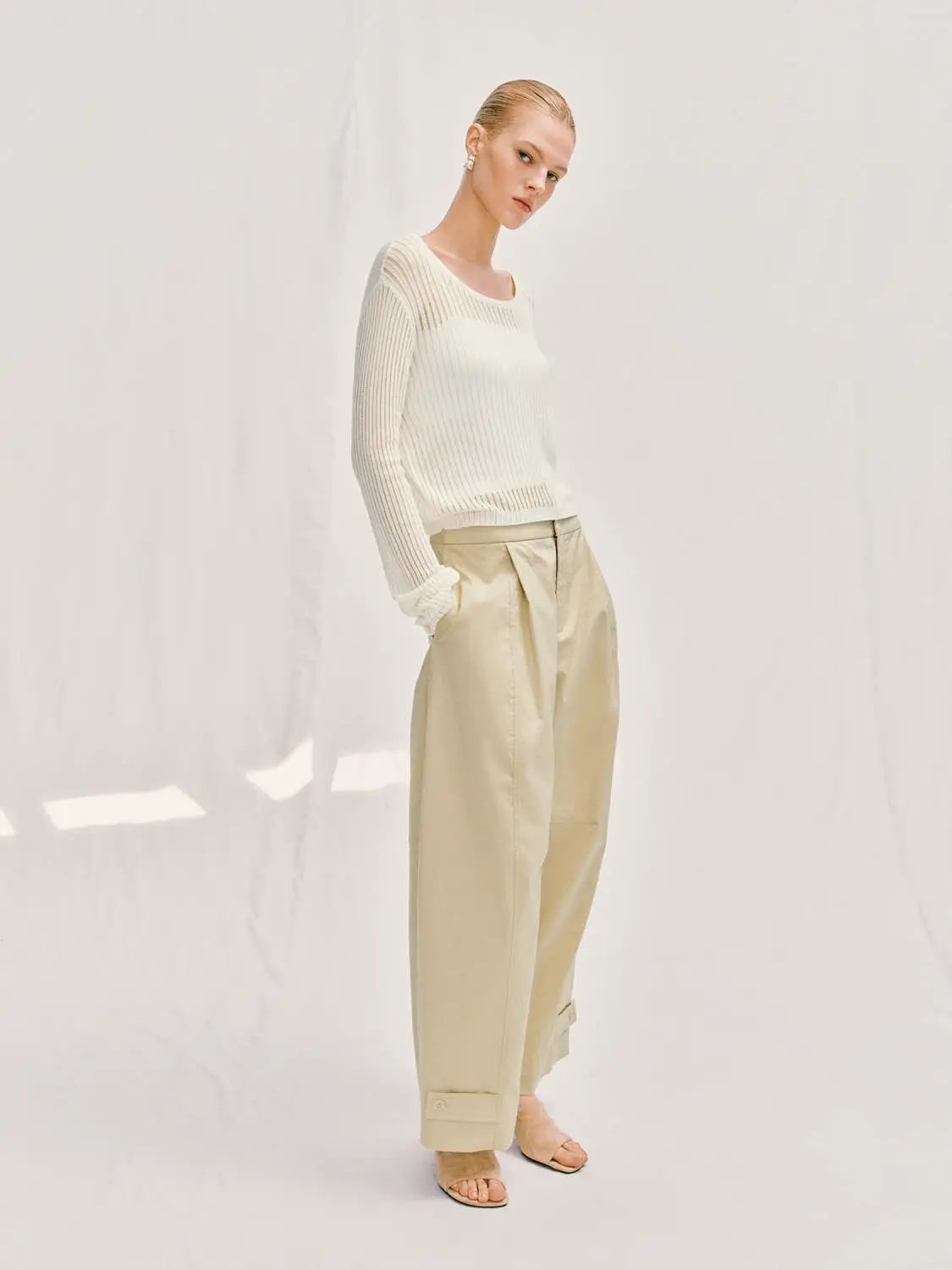 Curved Wide-leg Cotton Lyocell Blend Pants