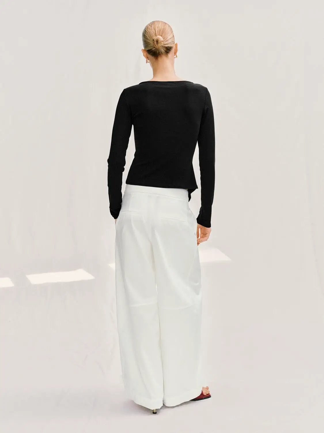 Curved Wide-leg Cotton Lyocell Blend Pants