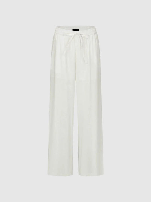 Drawstring Waist Wide-leg Linen Blend Pants