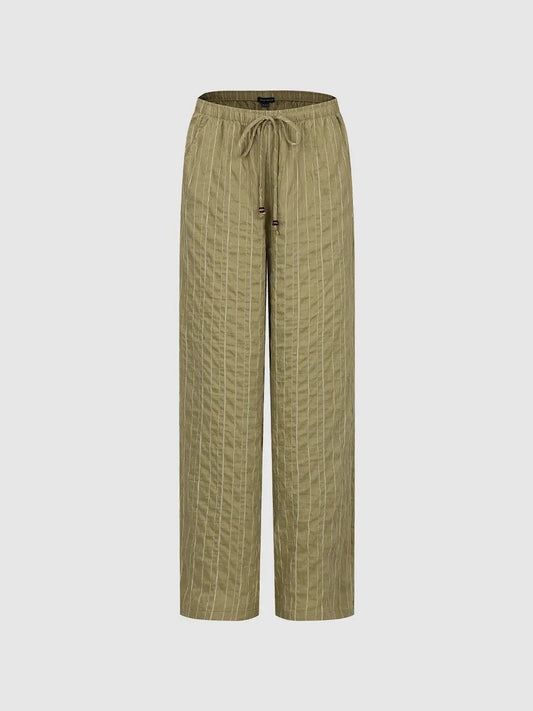 Striped Textured Soft Lyocell Wide-leg Pants