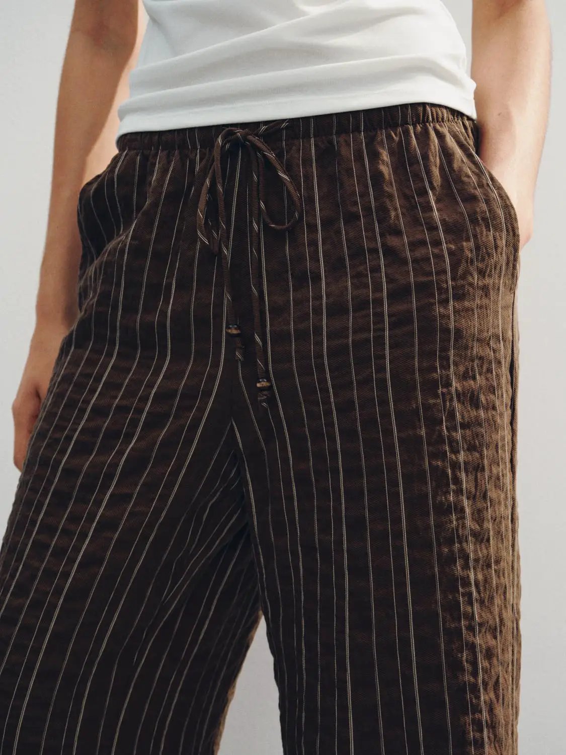 Striped Textured Soft Lyocell Wide-leg Pants