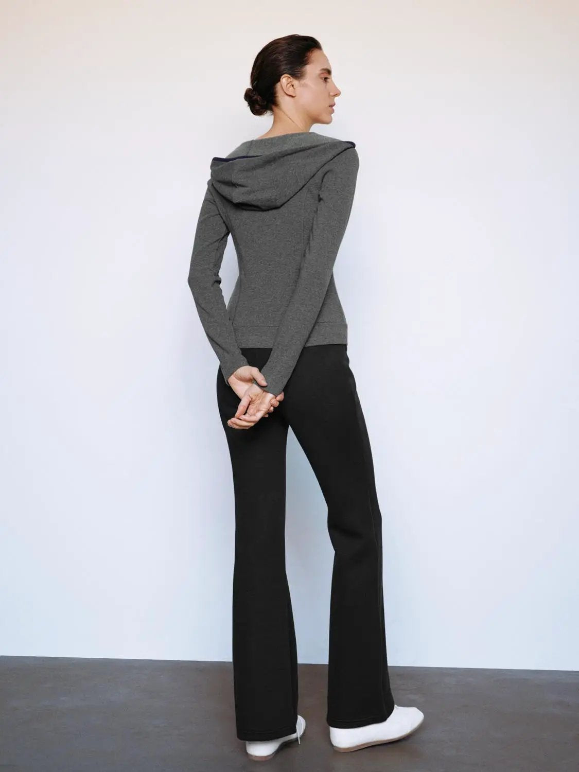 Black High Waisted Flare Stretch Cotton Blend Pants