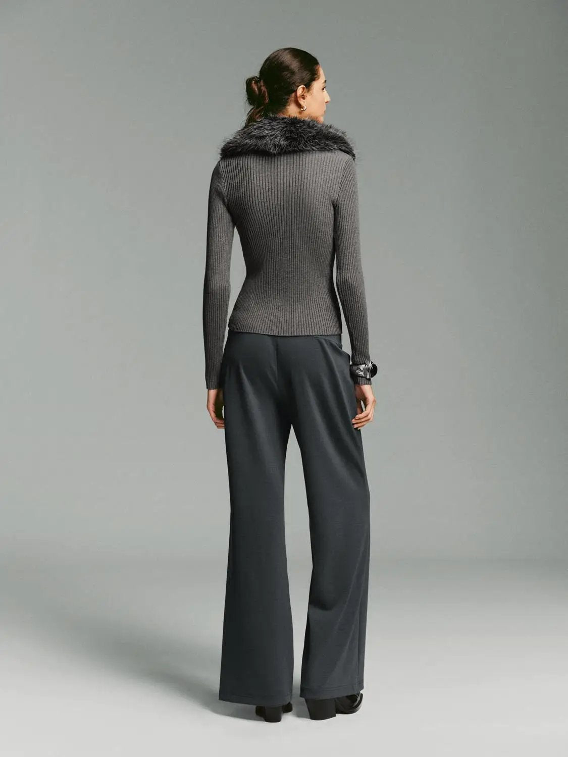 Flare Ribbed Knit Wide-leg Stretch Pants