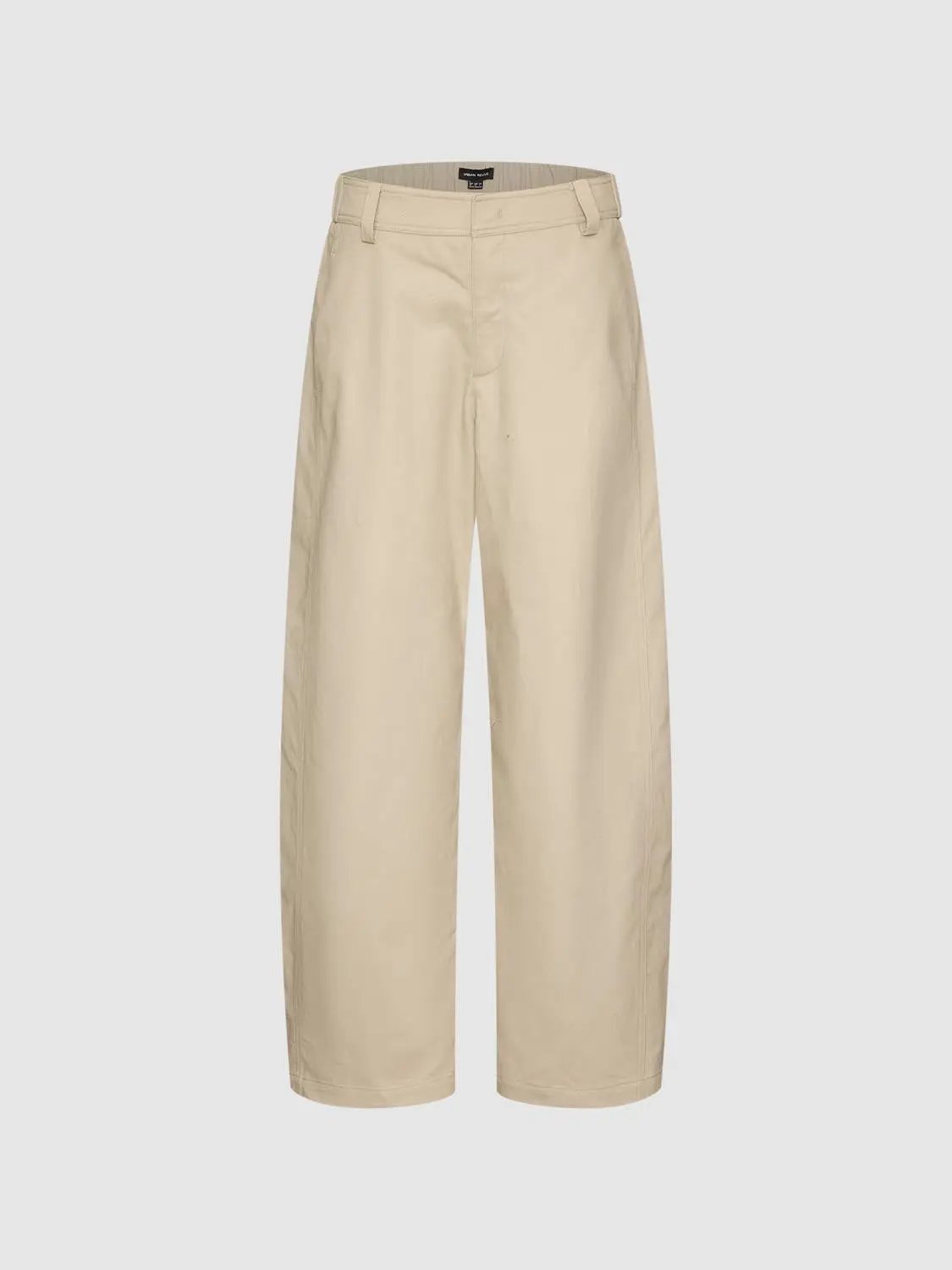 Tailored Beige Mid-rise Barrel-Leg Cotton Pants