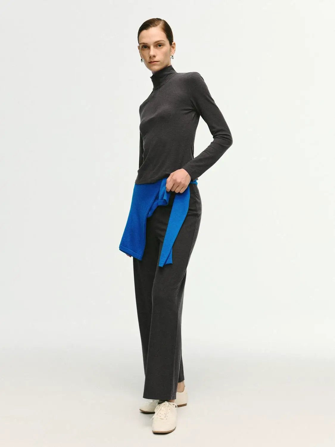Solid Stretch Mid-rise Wide-leg Pants