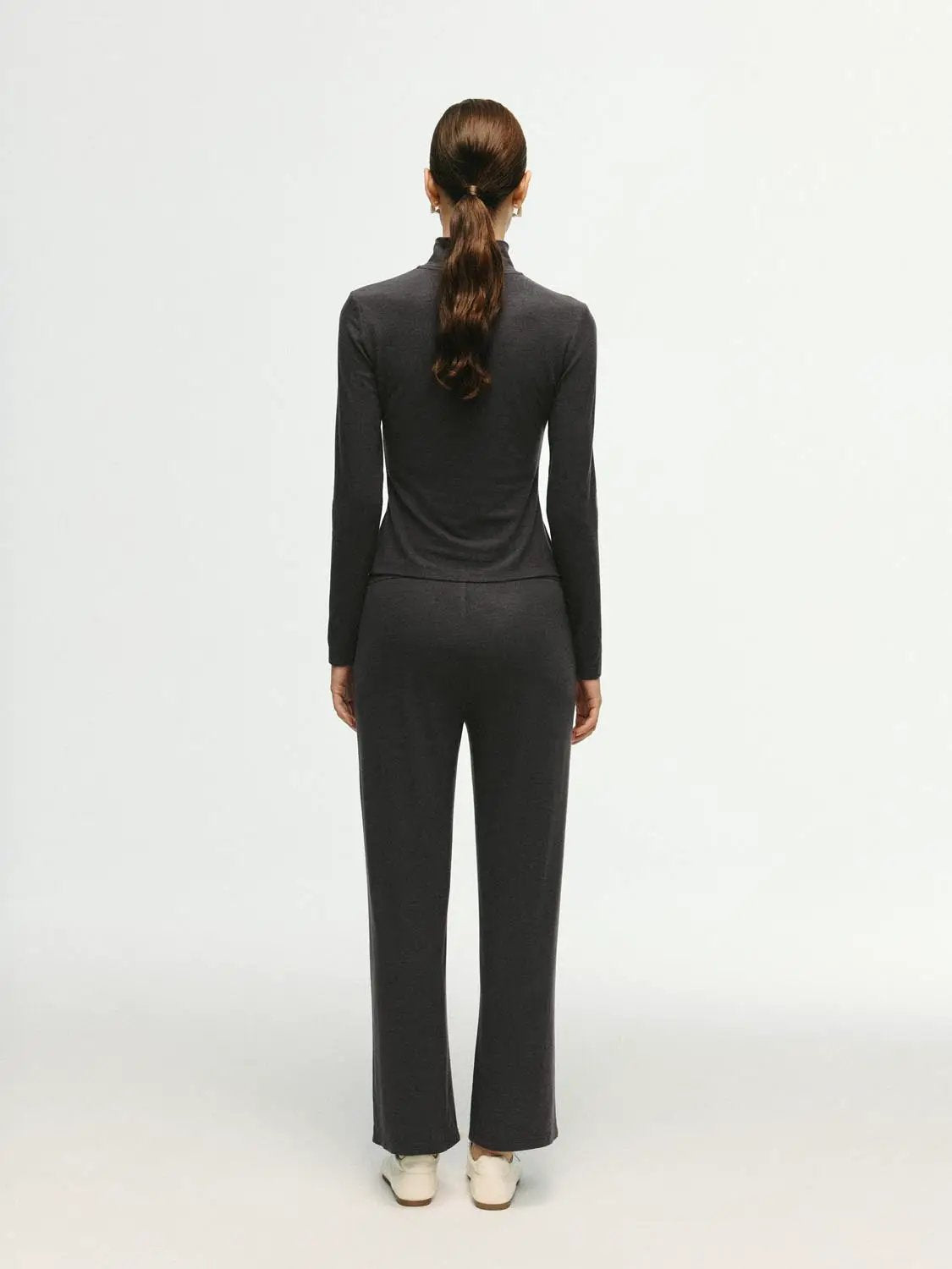 Solid Stretch Mid-rise Wide-leg Pants