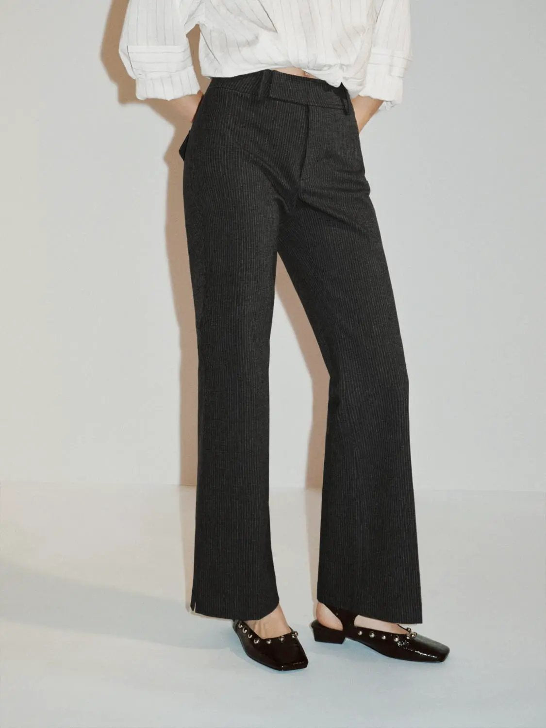 Striped Mid-rise Tailored Flared Pants