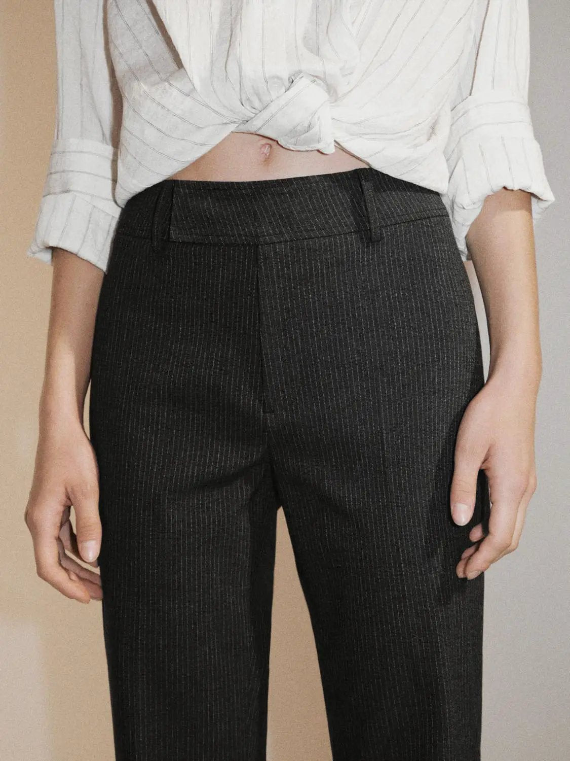 Striped Mid-rise Tailored Flared Pants