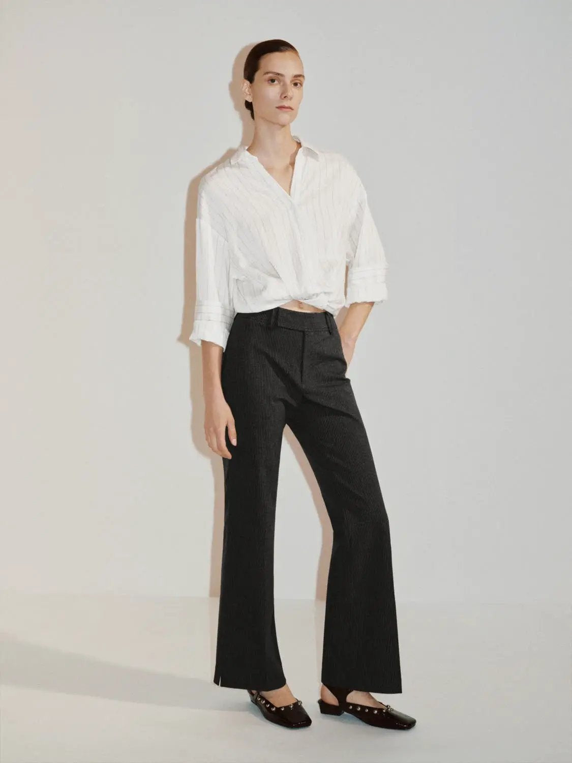 Striped Mid-rise Tailored Flared Pants