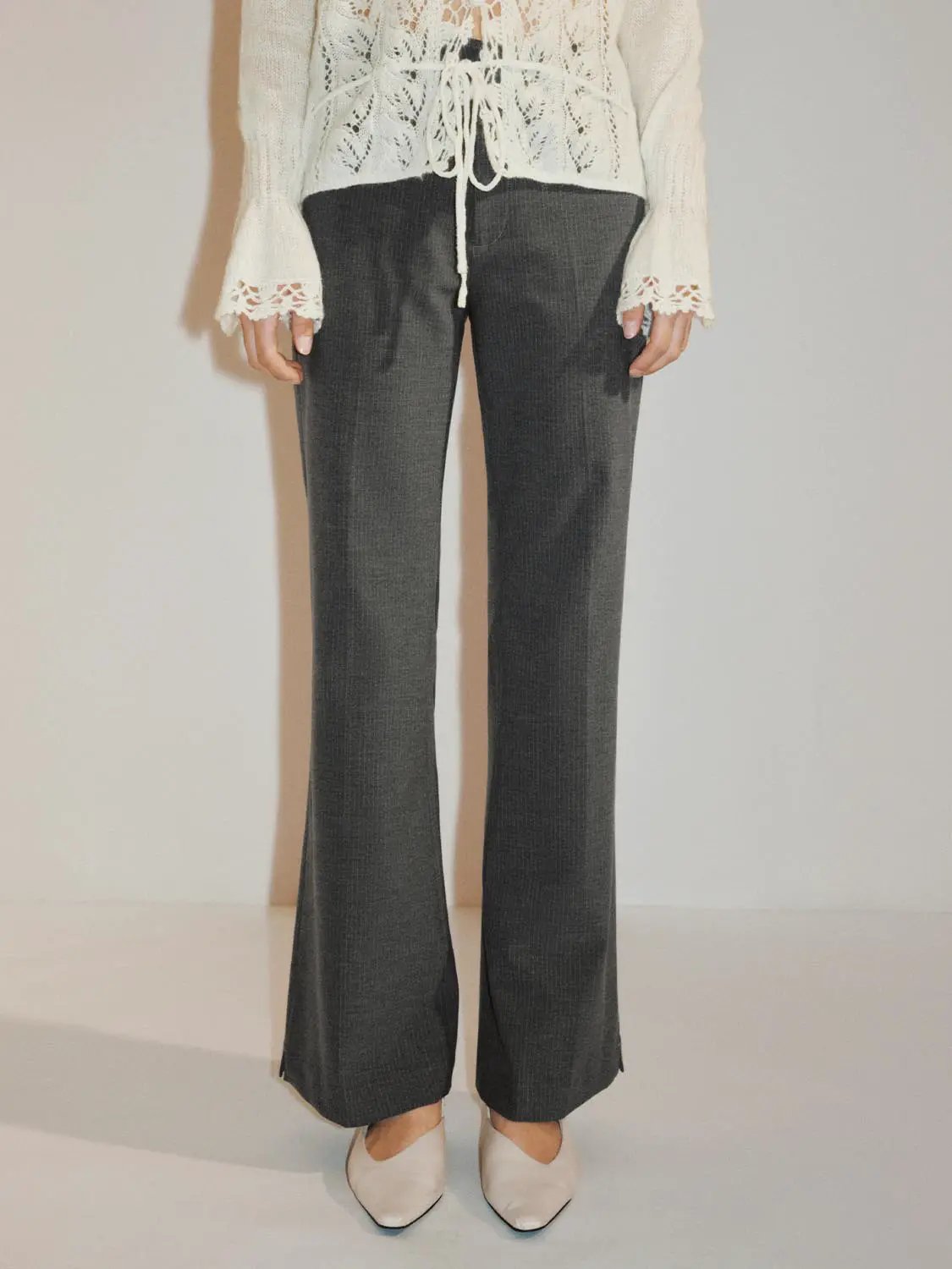 Striped Mid-rise Tailored Flared Pants