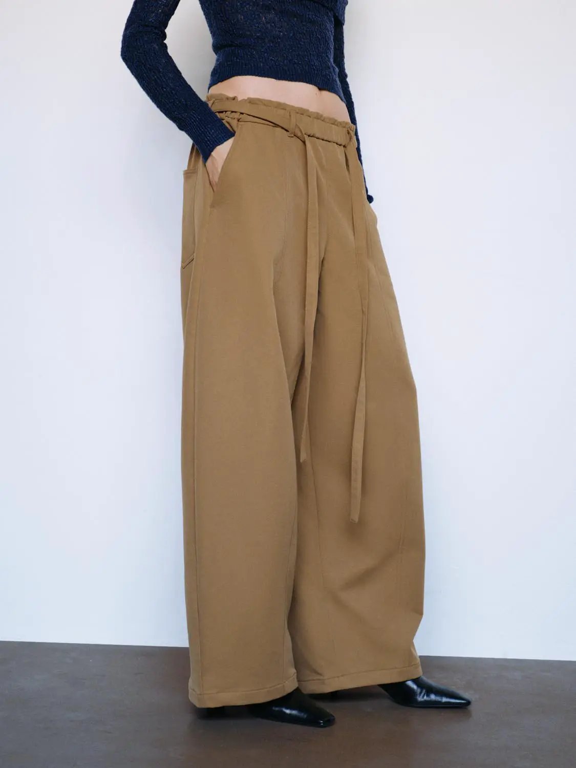 Tie Waist Straight Hem Wide-leg Pants
