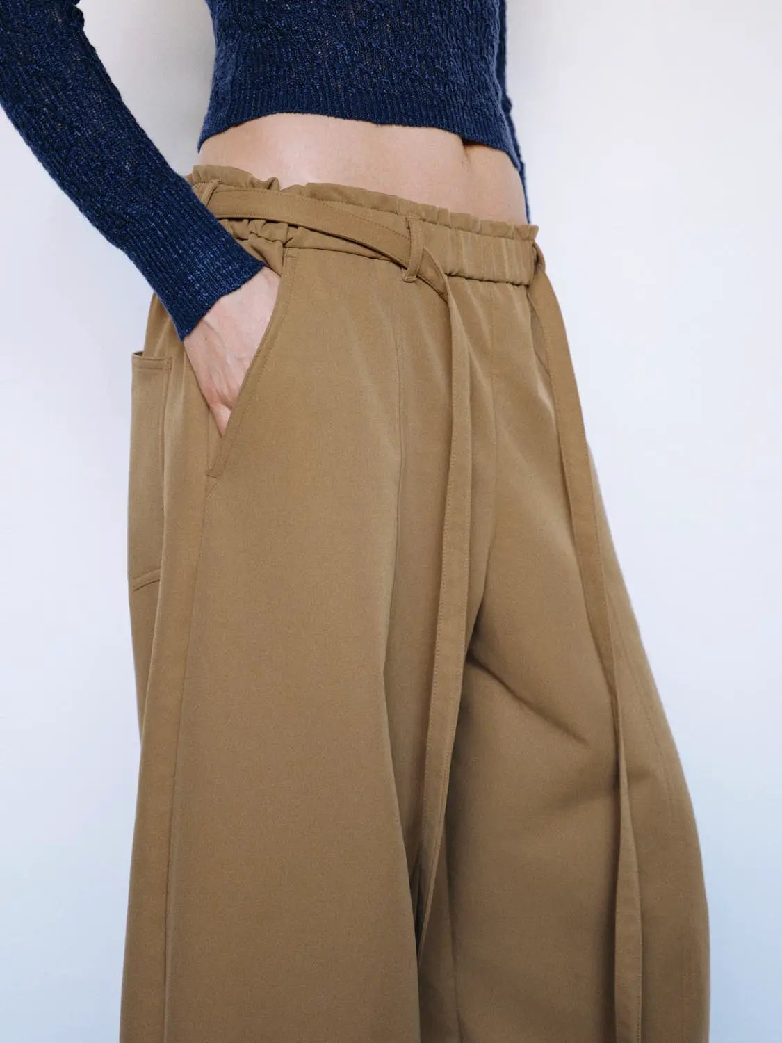 Tie Waist Straight Hem Wide-leg Pants