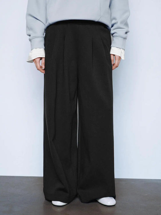 Wide-leg High-waisted Cotton Blend Pants