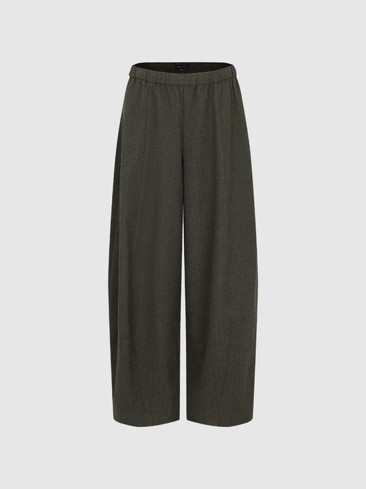 Solid Elastic Waist Barrel Leg Pants
