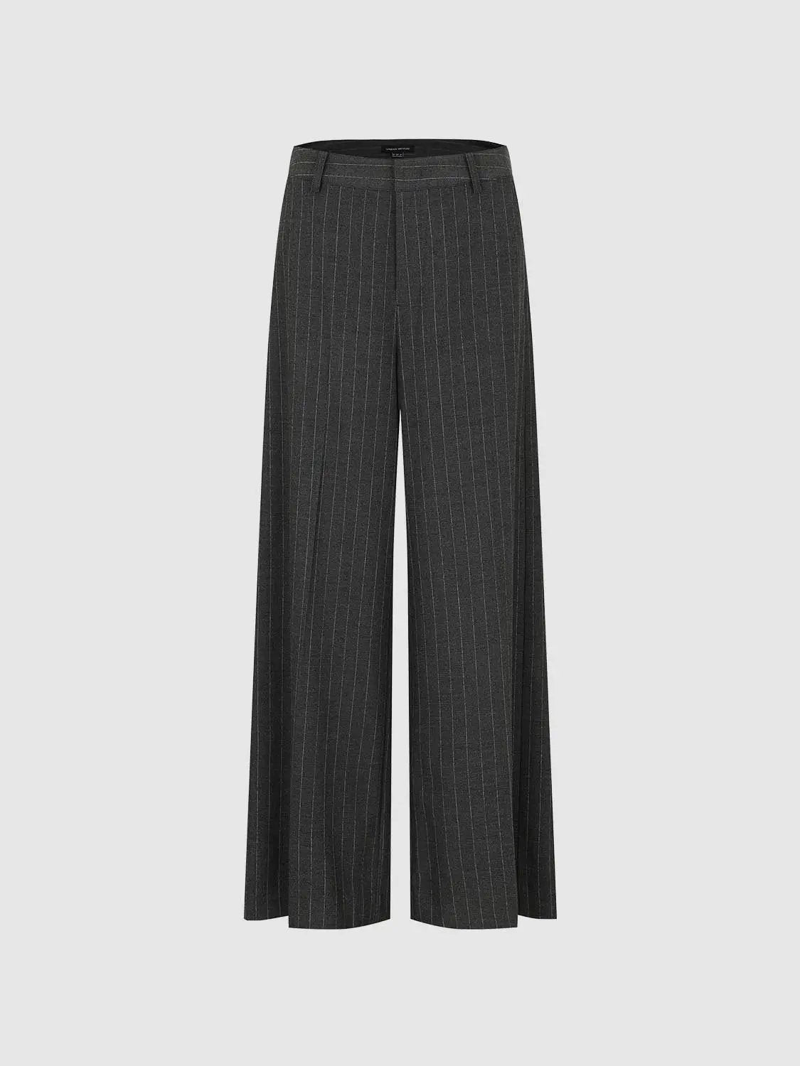 Charcoal Striped Tailored Mid-rise Wide-leg Pants