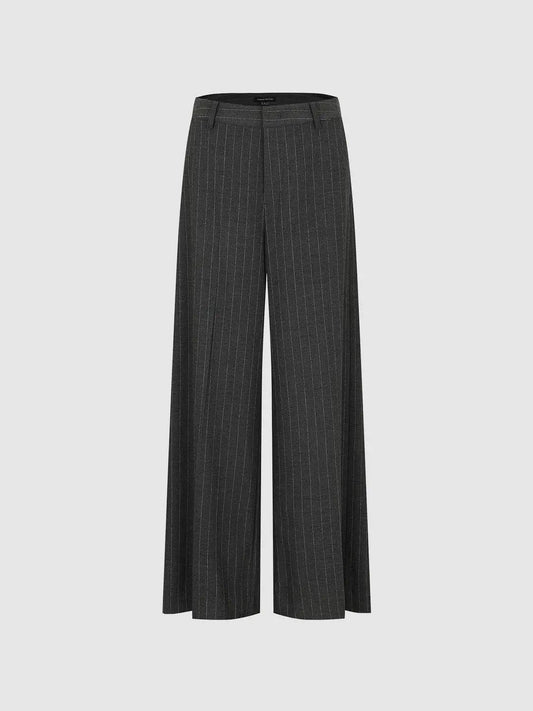 Charcoal Striped Tailored Mid-rise Wide-leg Pants