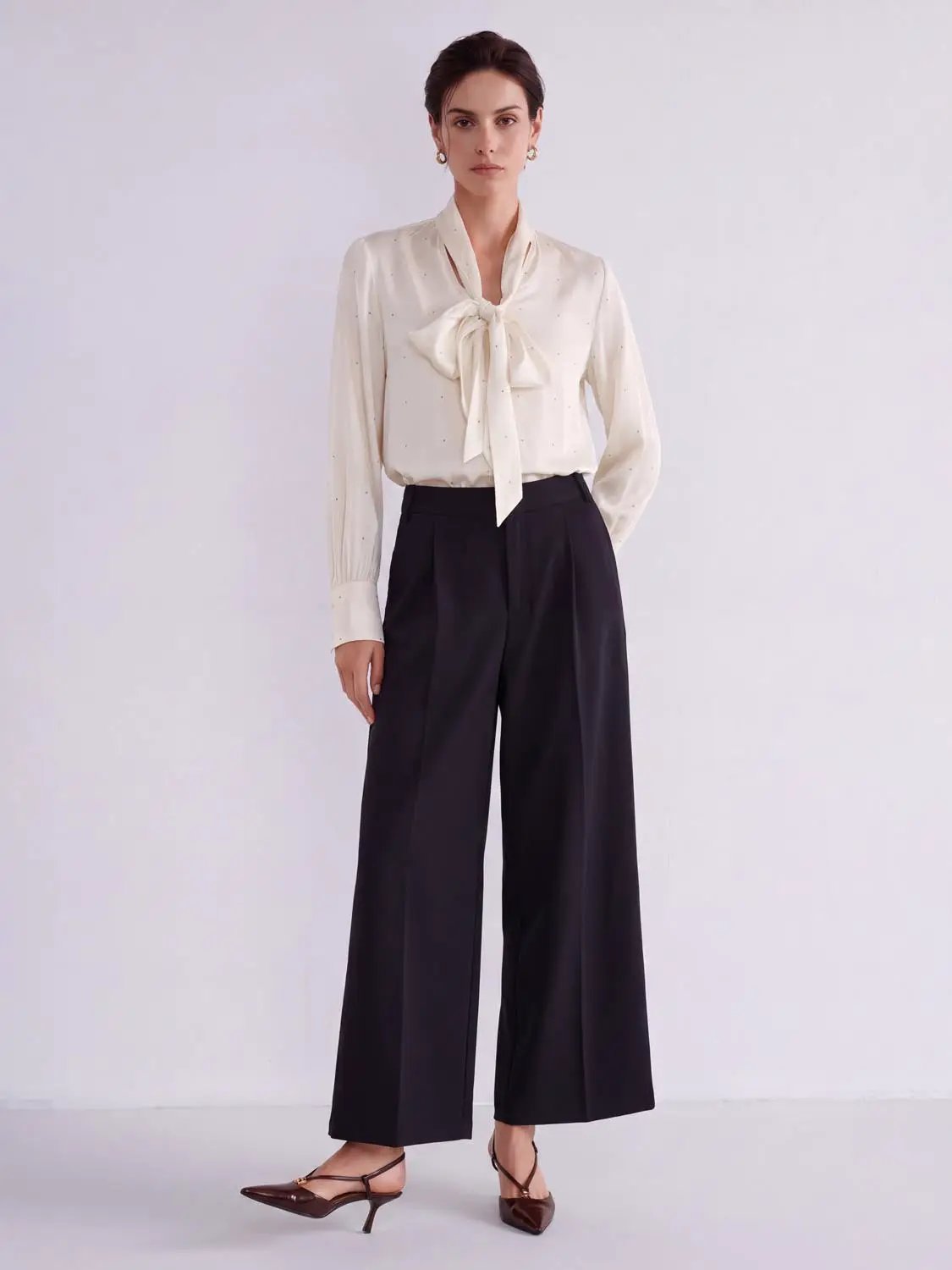 Tailored High-waisted Pleated Wide-leg Pants