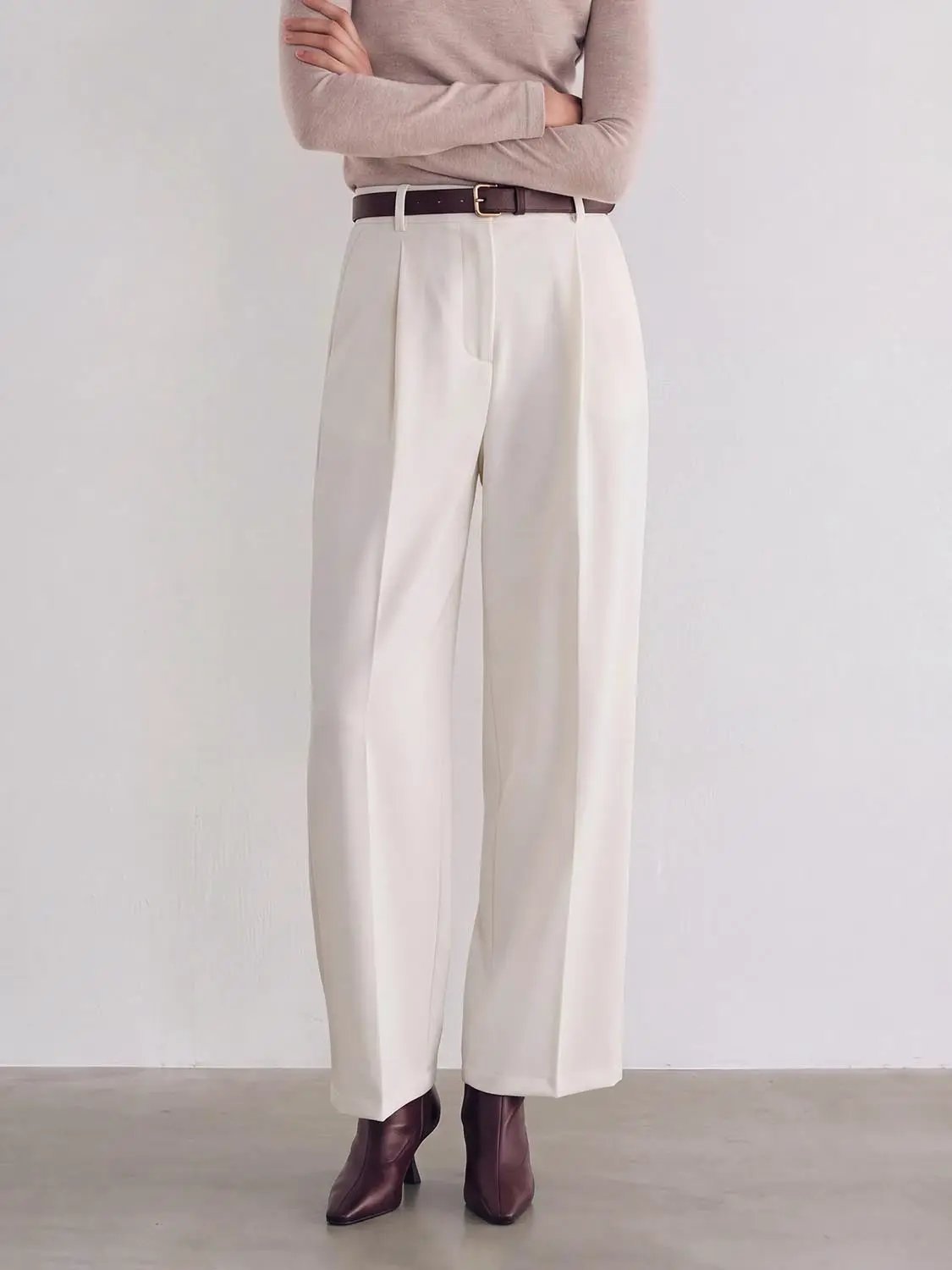 Tailored High-waisted Pleated Wide-leg Pants