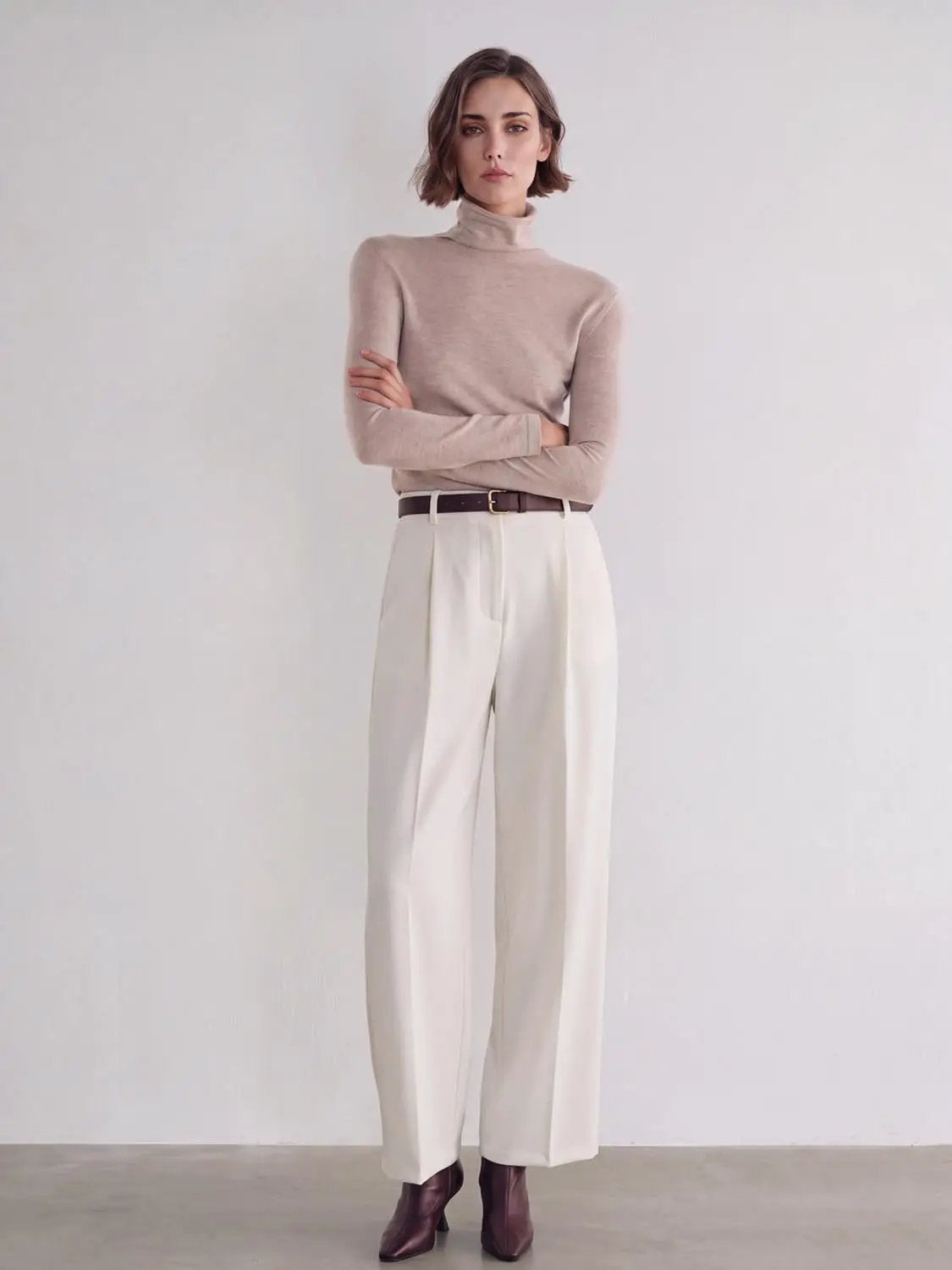 Tailored High-waisted Pleated Wide-leg Pants