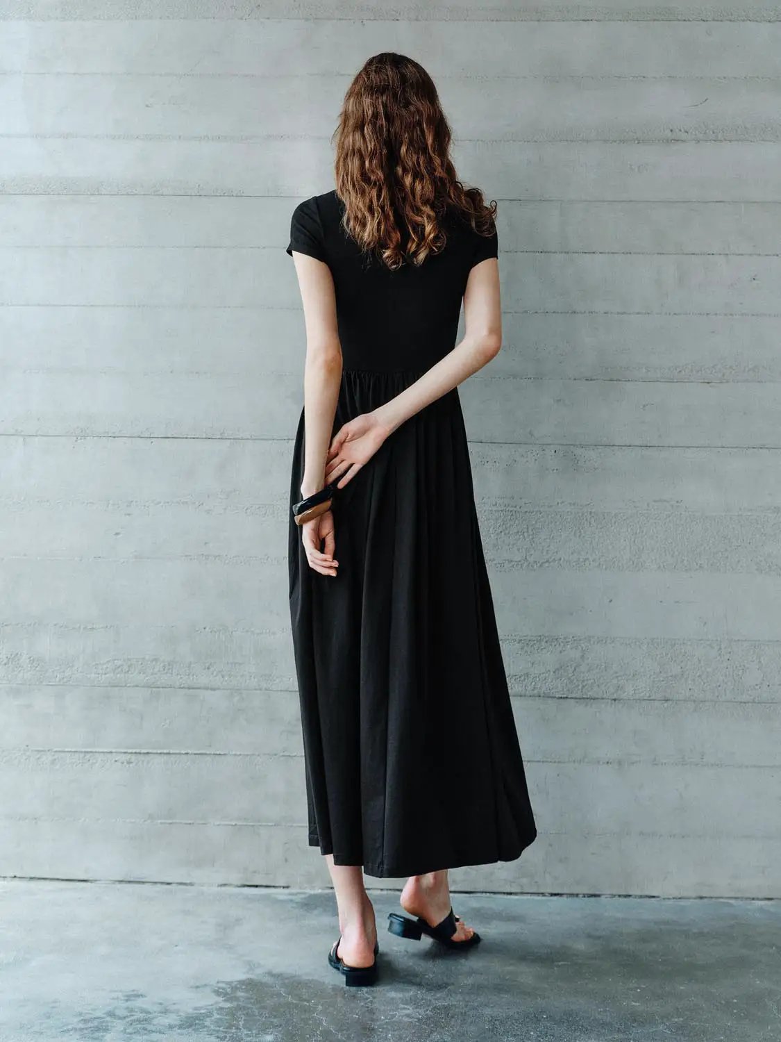 Boat Neck Short Sleeve Gathered Waist A Line Maxi Dress
