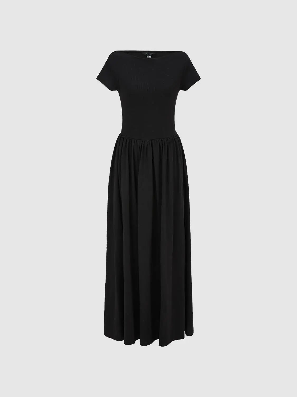 Boat Neck Short Sleeve Gathered Waist A Line Maxi Dress