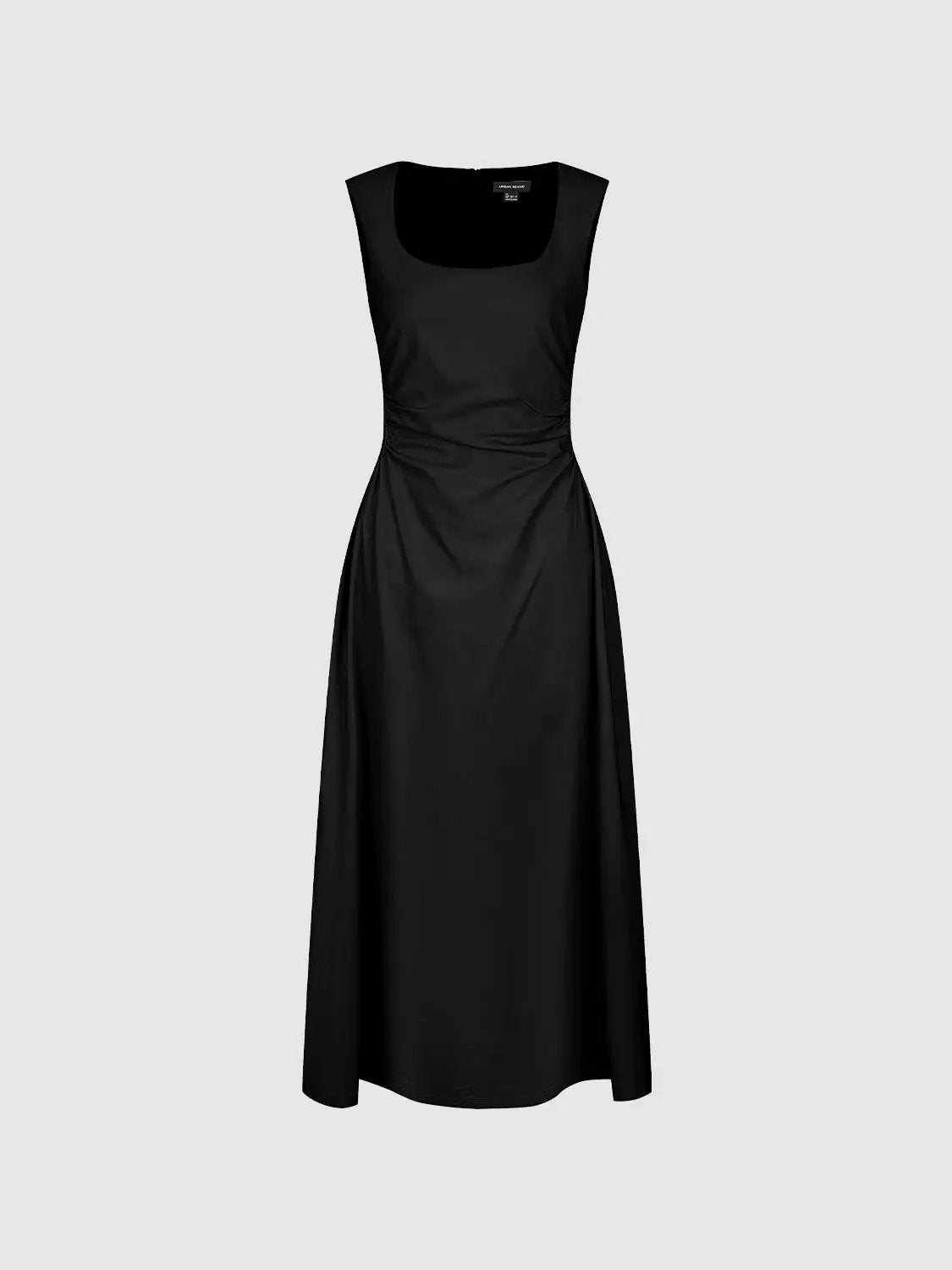 U-Neck Ruched Waist Sleeveless A-Line Midi Dress