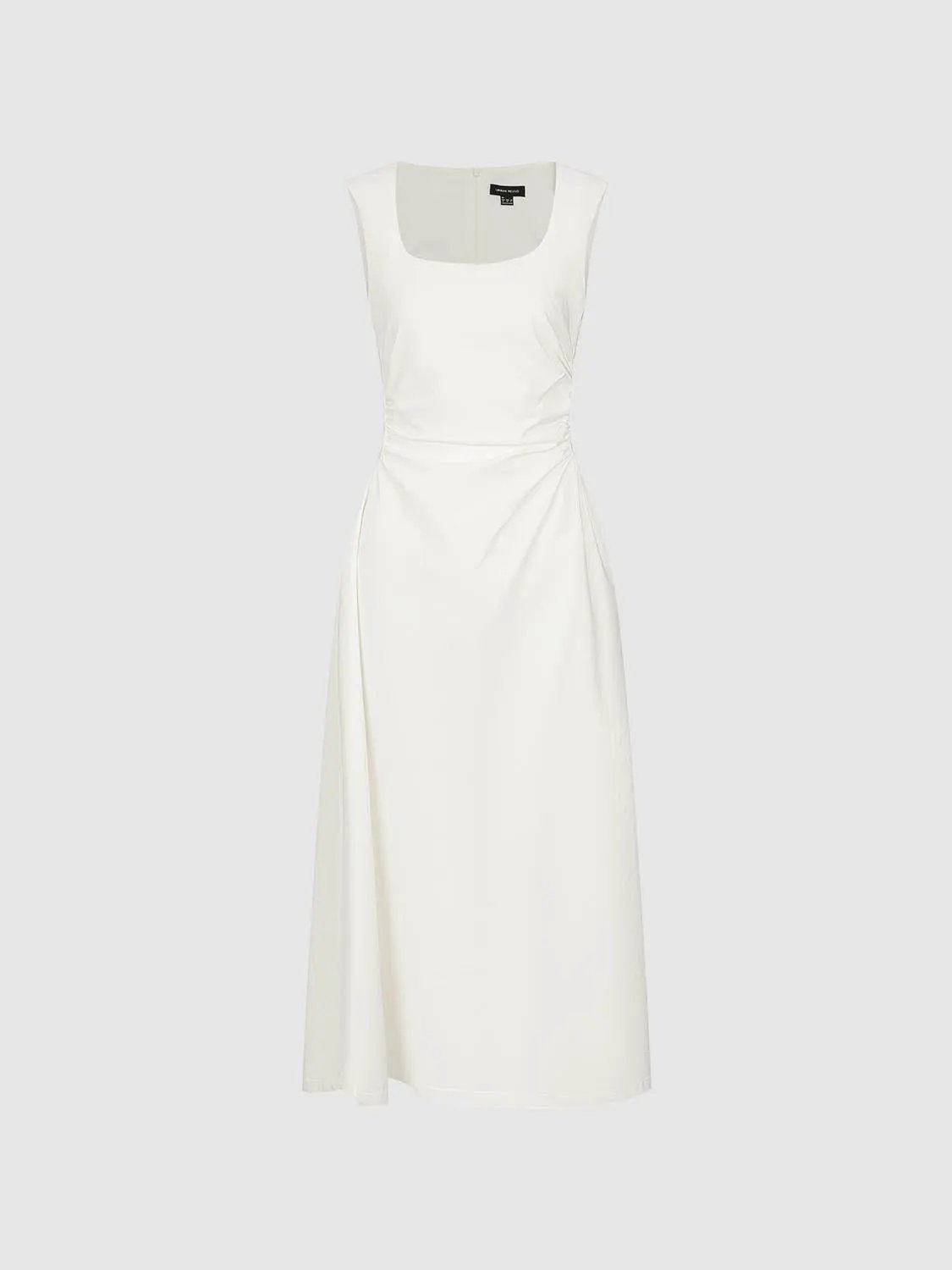 U-Neck Ruched Waist Sleeveless A-Line Midi Dress