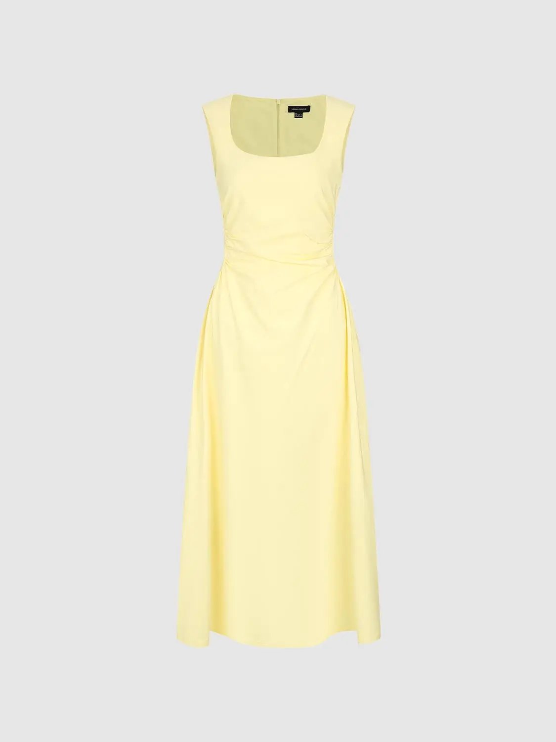 U-Neck Ruched Waist Sleeveless A-Line Midi Dress