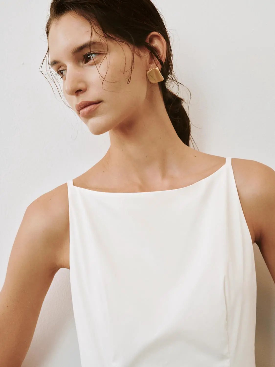 Square Neck Pleated Swing Cotton A-Line Midi Dress