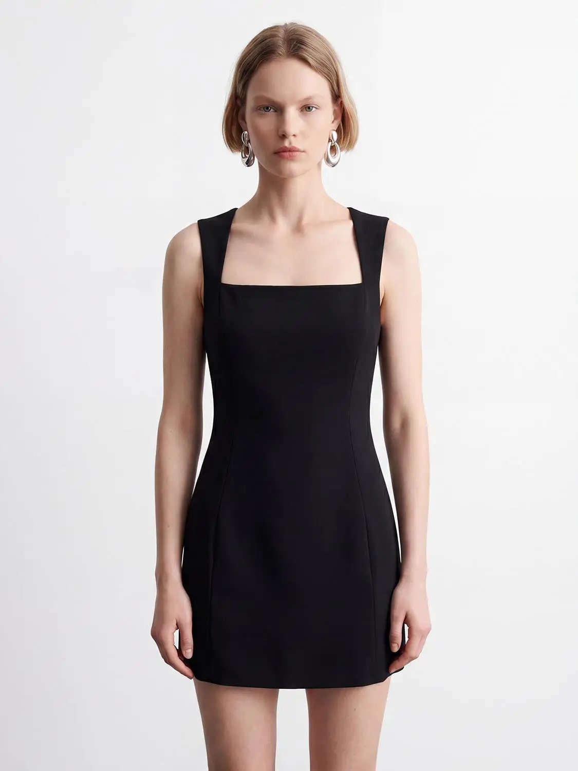 Square Neck Wide Strap Slim Sleeveless Mini Dress