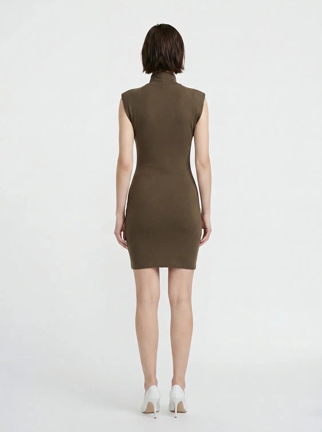 Structured Shoulders High-Neck Sleeveless Bodycon Mini Dress
