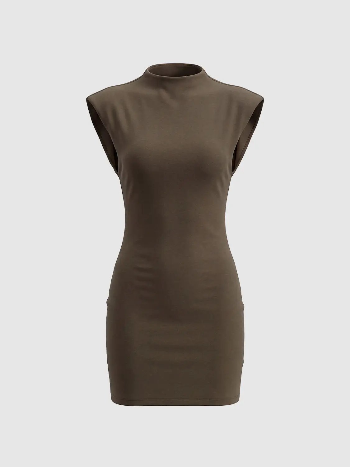 Structured Shoulders High-Neck Sleeveless Bodycon Mini Dress