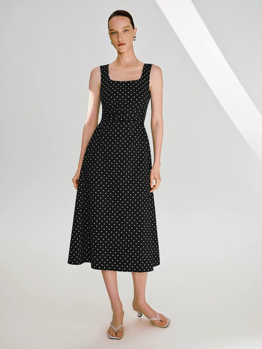 Polka Dot Knit Flattering Fit Sleeveless Dress