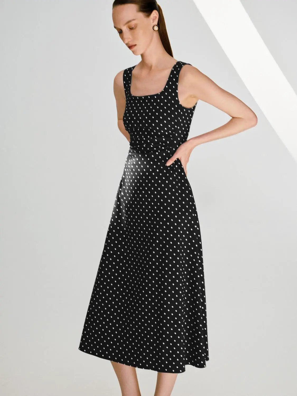 Polka Dot Knit Flattering Fit Sleeveless Dress