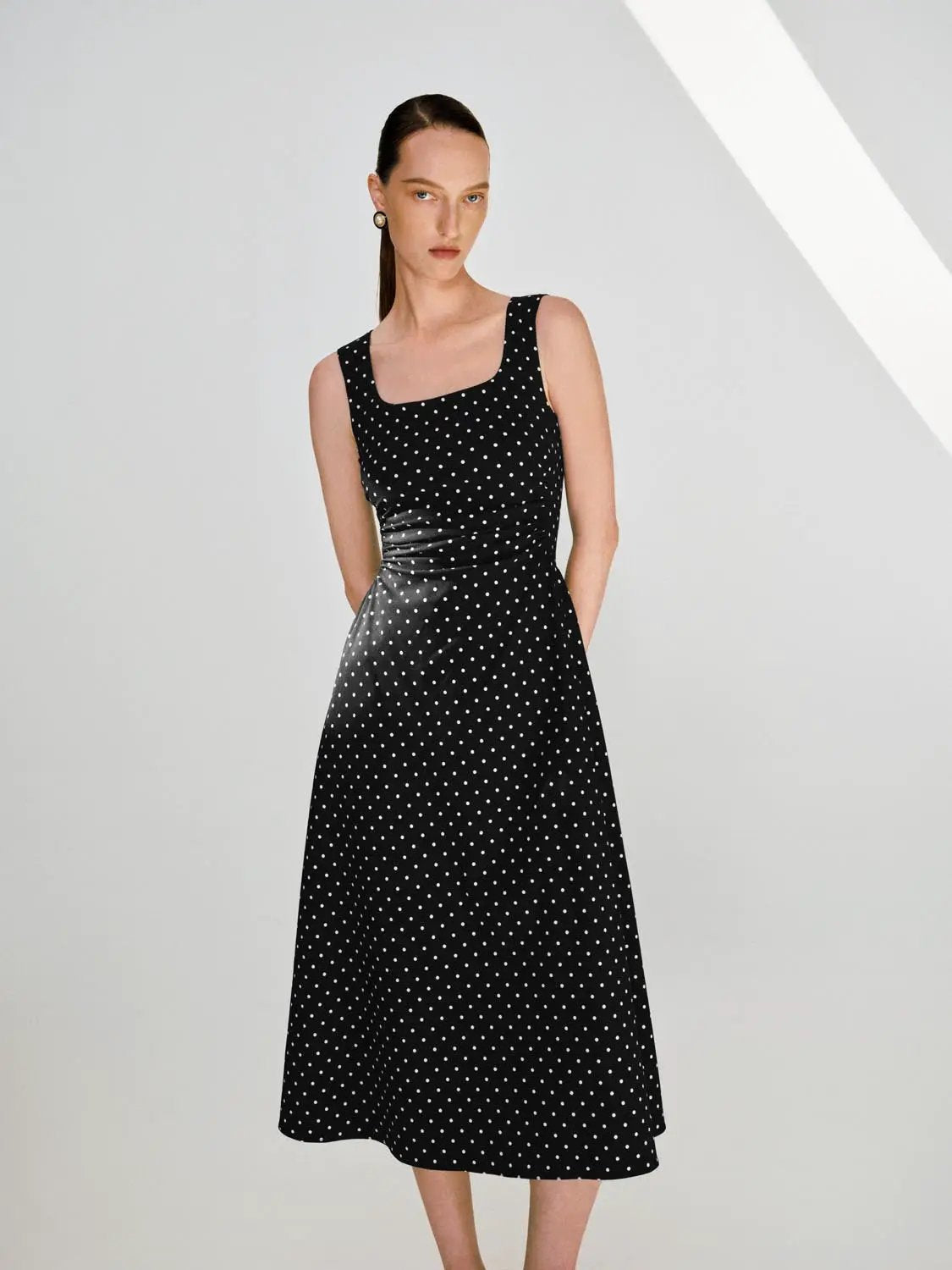 Polka Dot Knit Flattering Fit Sleeveless Dress