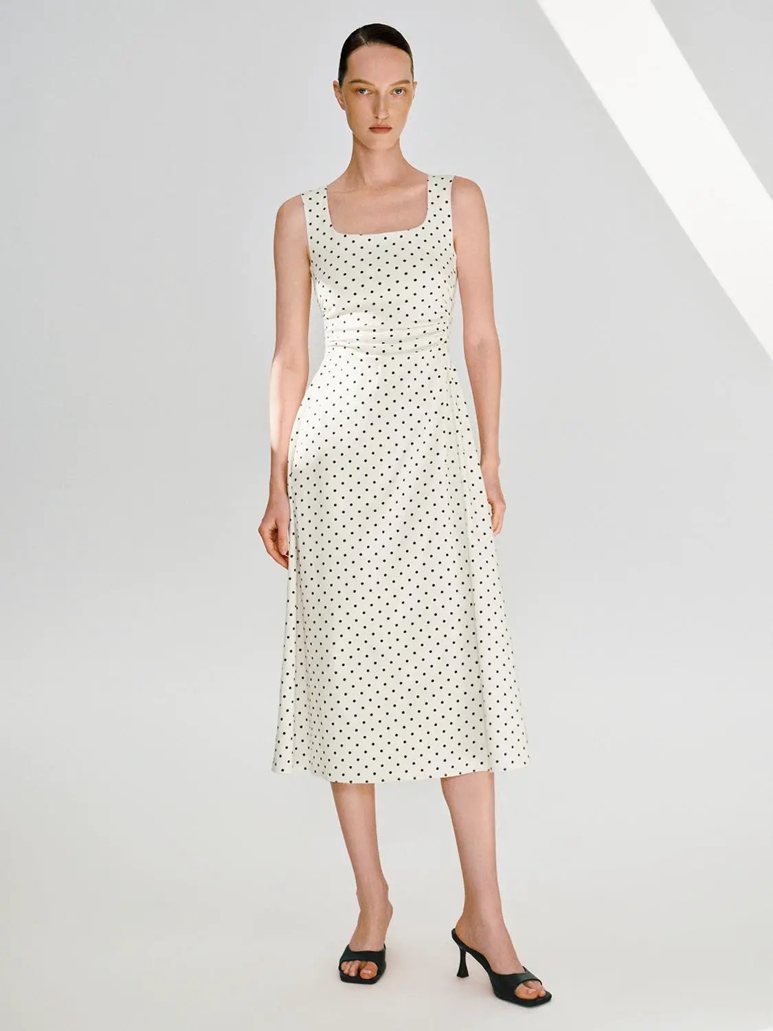 Polka Dot Knit Flattering Fit Sleeveless Dress