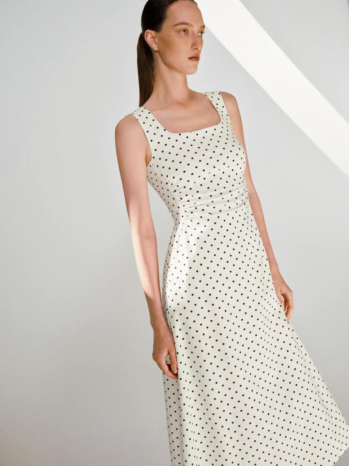 Polka Dot Knit Flattering Fit Sleeveless Dress