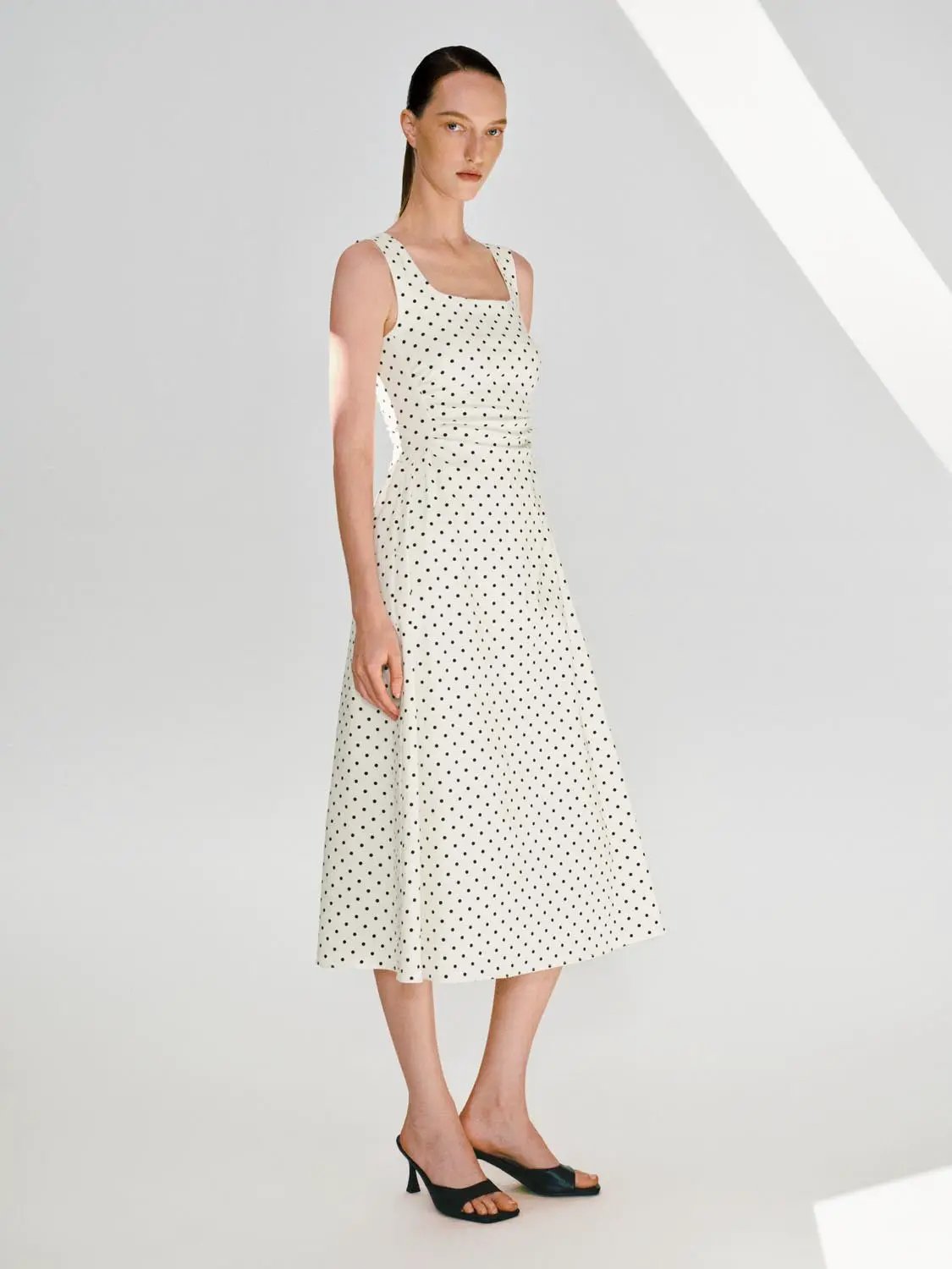 Polka Dot Knit Flattering Fit Sleeveless Dress