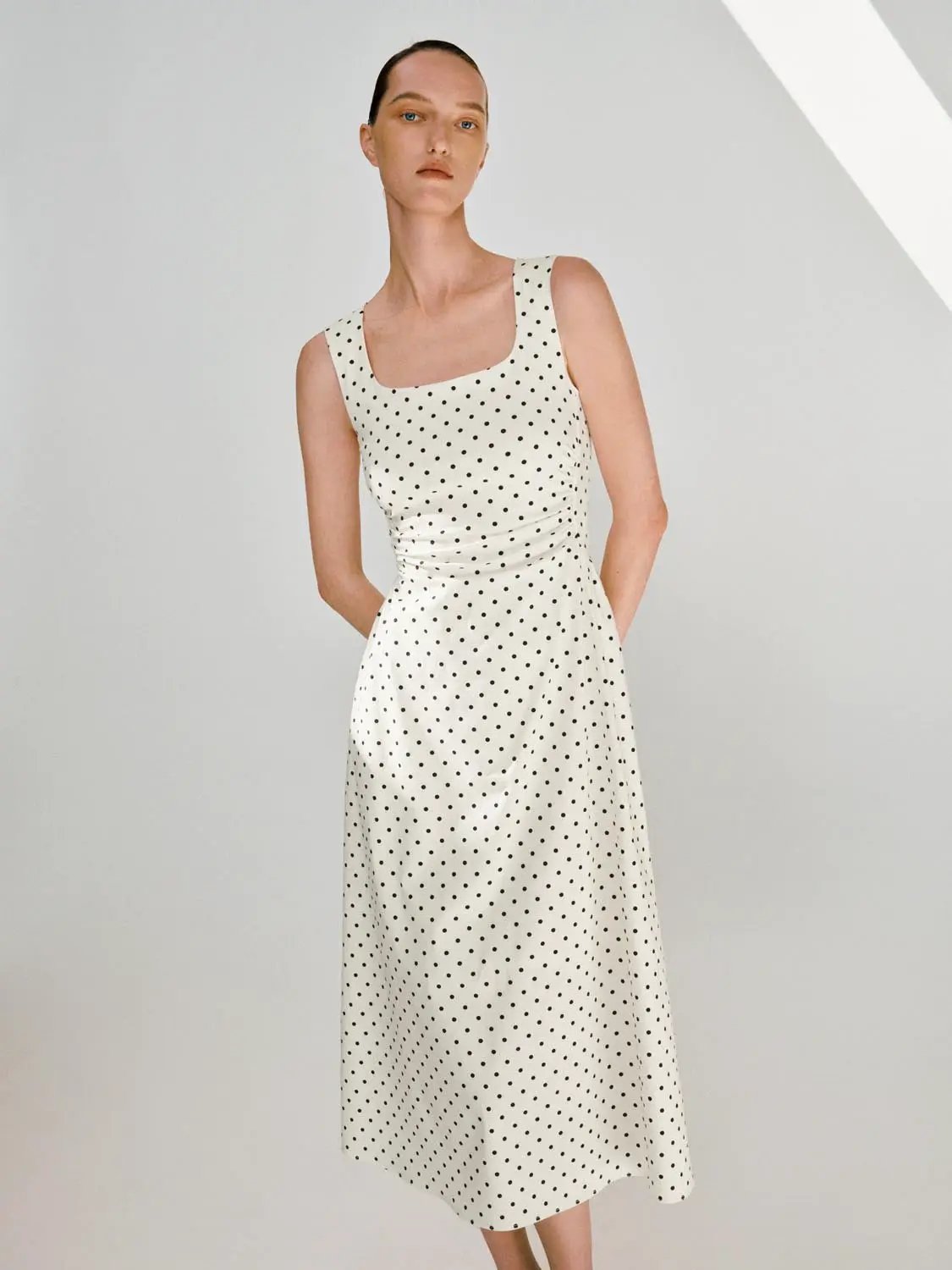 Polka Dot Knit Flattering Fit Sleeveless Dress