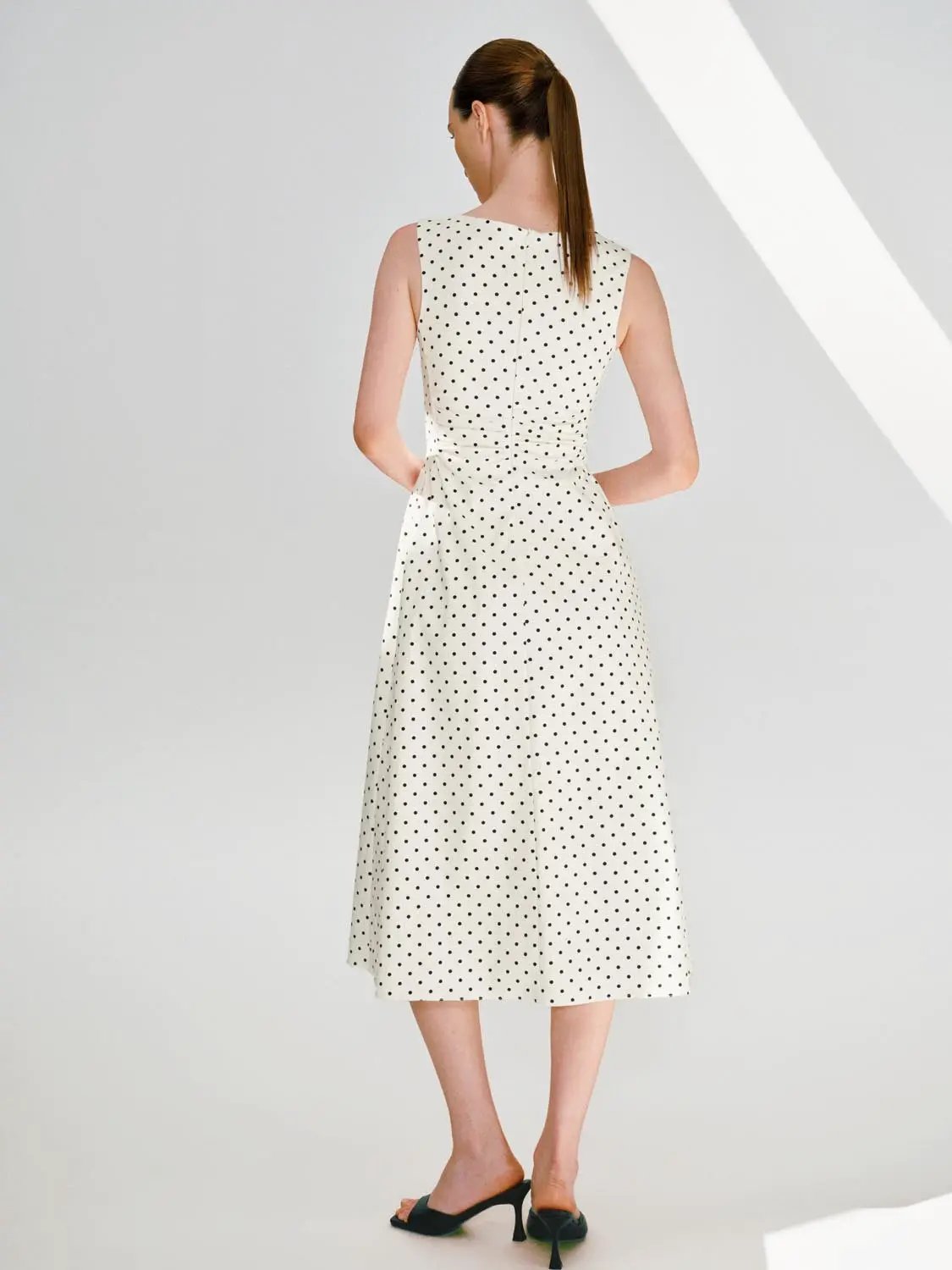Polka Dot Knit Flattering Fit Sleeveless Dress