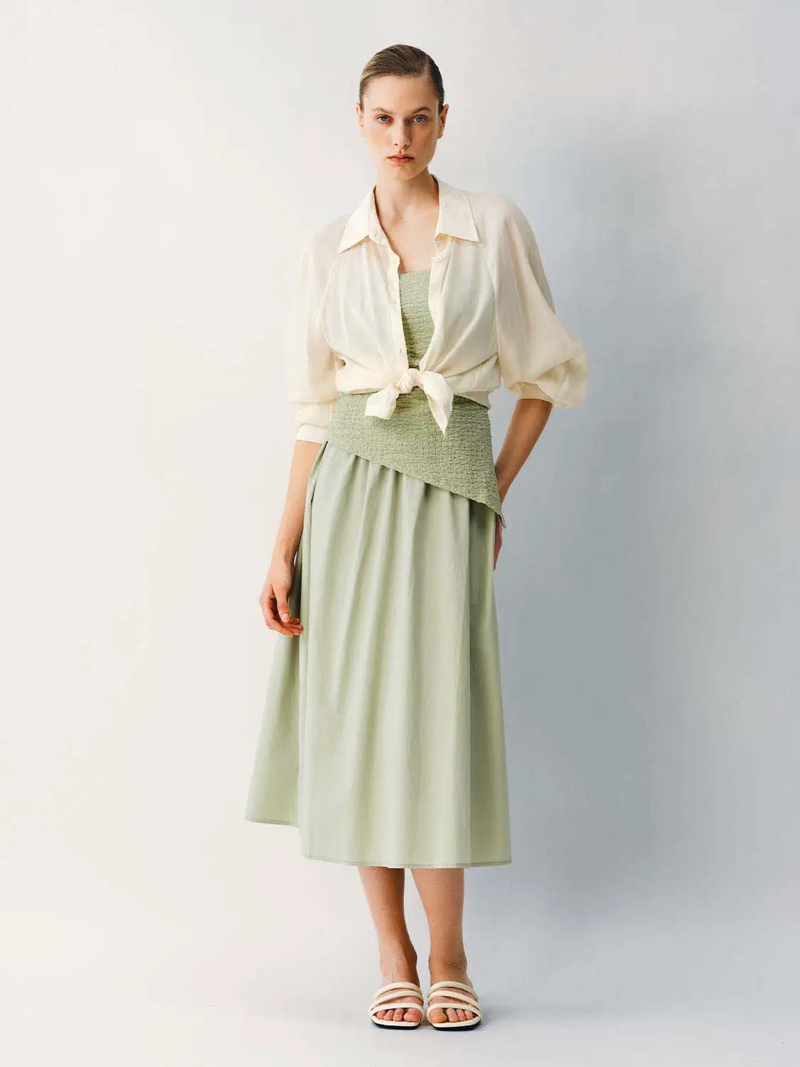 Thin Stretch Fabric Strappy A-Line Midi Dress