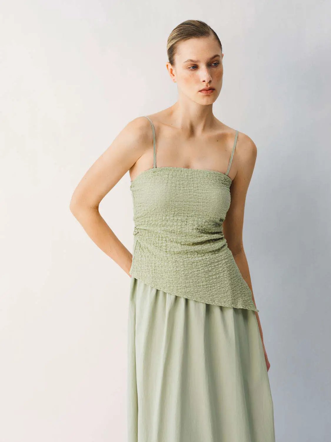 Thin Stretch Fabric Strappy A-Line Midi Dress