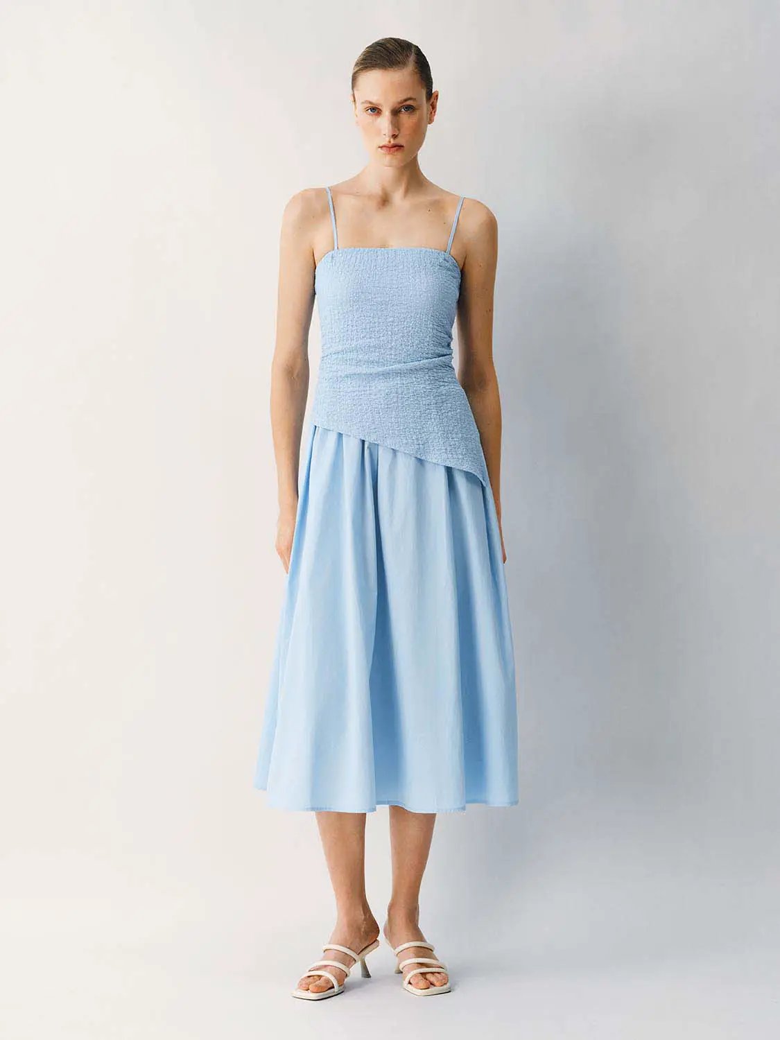 Thin Stretch Fabric Strappy A-Line Midi Dress