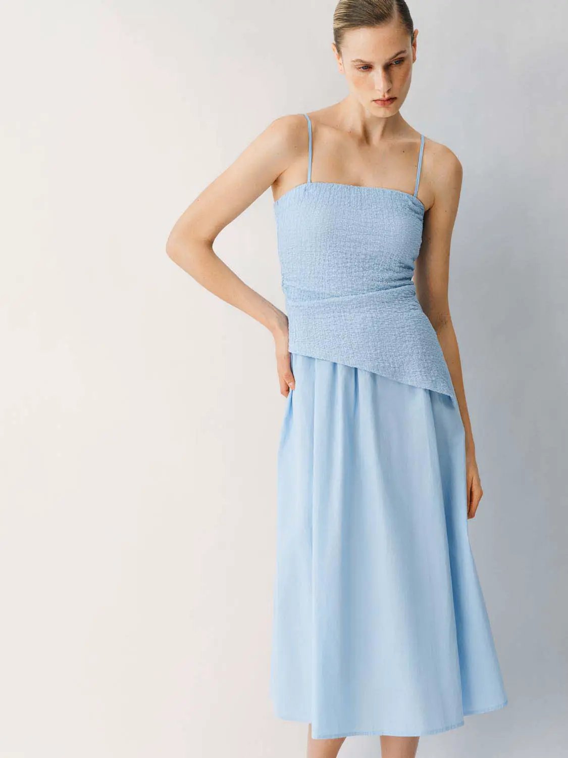 Thin Stretch Fabric Strappy A-Line Midi Dress