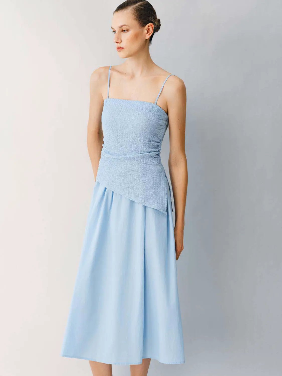 Thin Stretch Fabric Strappy A-Line Midi Dress