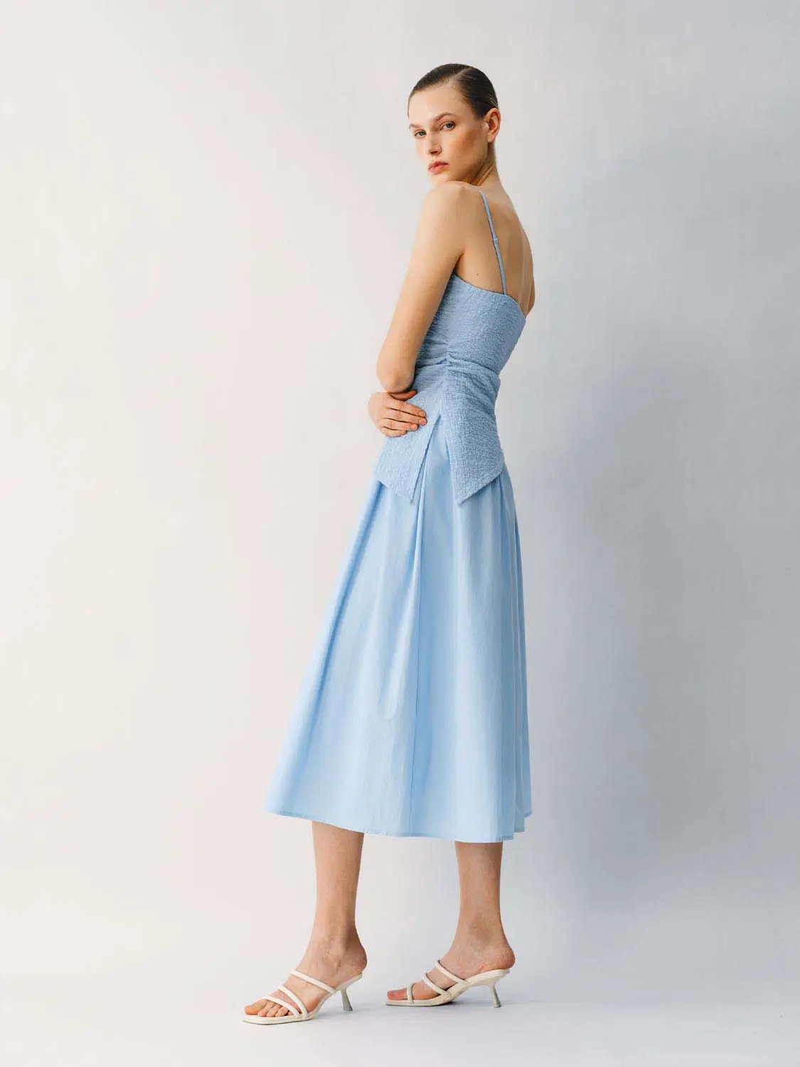 Thin Stretch Fabric Strappy A-Line Midi Dress