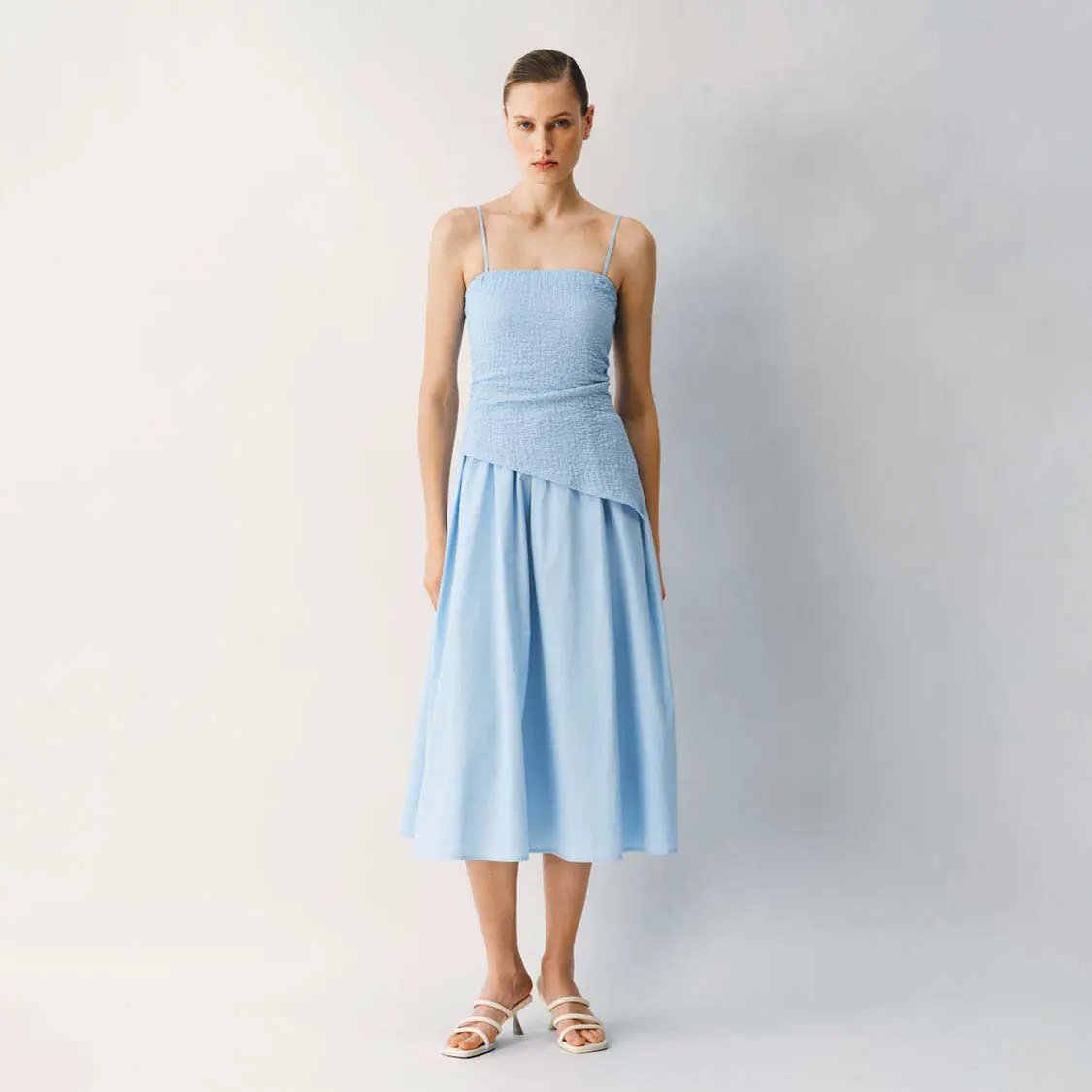 Thin Stretch Fabric Strappy A-Line Midi Dress