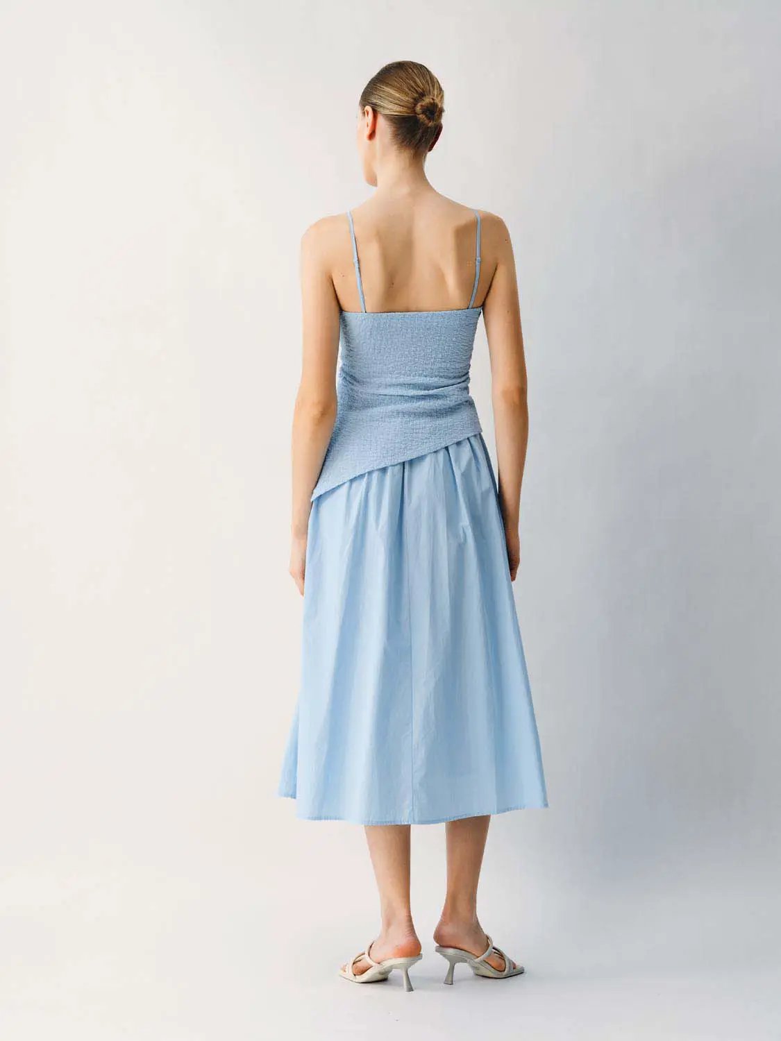 Thin Stretch Fabric Strappy A-Line Midi Dress
