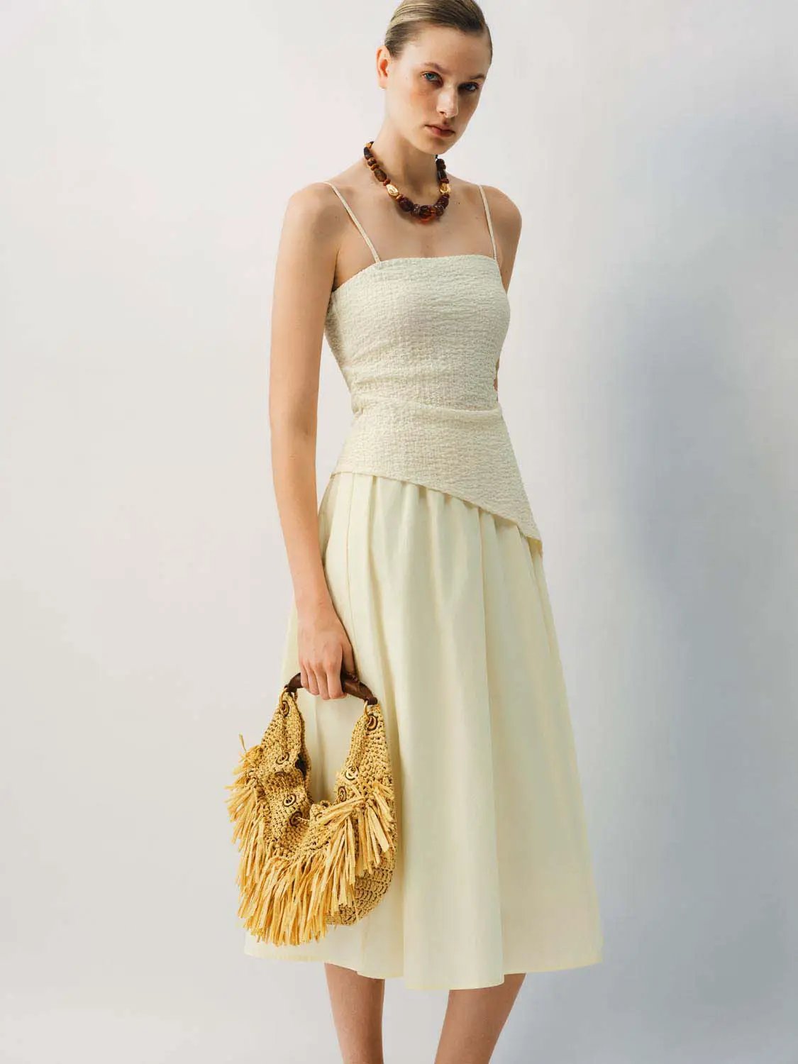Thin Stretch Fabric Strappy A-Line Midi Dress