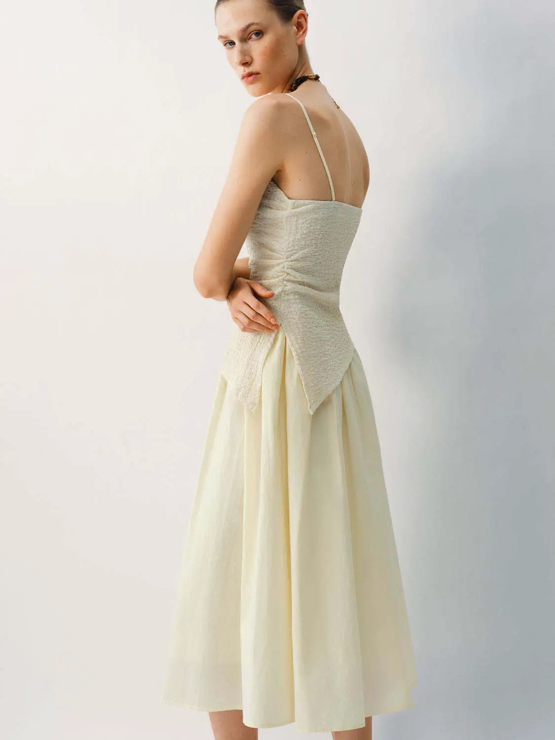 Thin Stretch Fabric Strappy A-Line Midi Dress